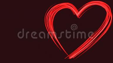 心形在深紫色背景上用红色画笔绘制。 情人节或婚礼快乐。 可循环使用。 空的空间